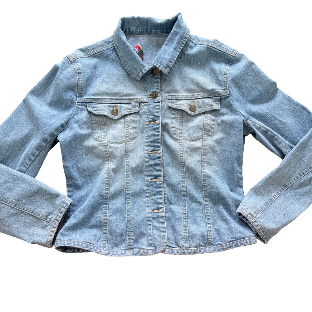 Live A Little Womens Light Wash Stretch Denim Jacket Size M Style 55102